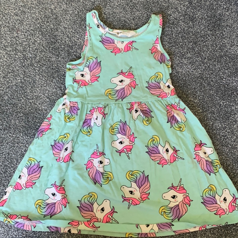 H&M light blue unicorn girls dress. Size 2-4.